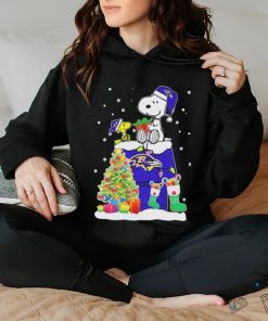 Peanuts Snoopy And Woodstock Baltimore Ravens Merry Christmas Shirt