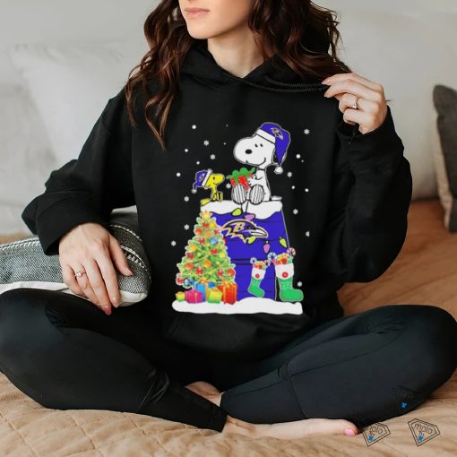 Peanuts Snoopy And Woodstock Baltimore Ravens Merry Christmas Shirt