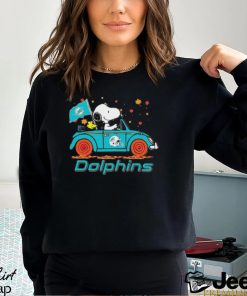 Peanuts Snoopy And Woodstock On Car Miami Dolphins Go Fins Shirt