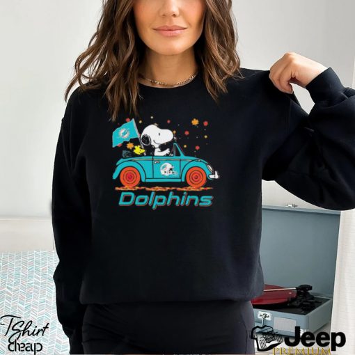 Peanuts Snoopy And Woodstock On Car Miami Dolphins Go Fins Shirt