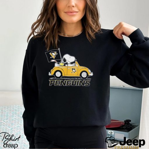 Peanuts Snoopy And Woodstock On Car Pittsburgh Penguins Hockey Shirt