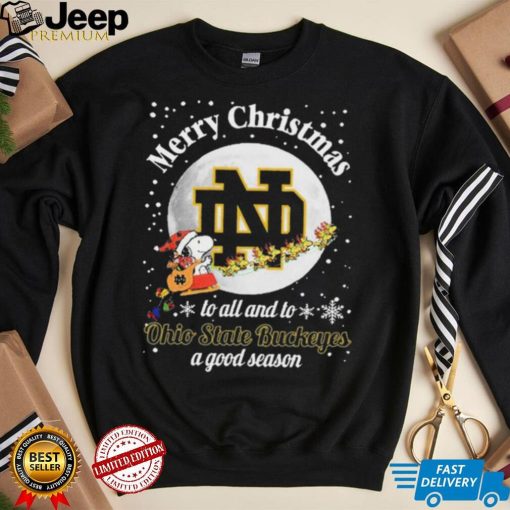 Peanuts Snoopy Merry Christmas To All And To All A Notre Dame Fighting Irish A Good Season Shirt