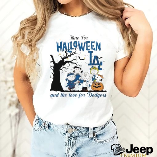 Peanuts Time For Halloween And The Love For Los Angeles Dodgers Logo 2023 T Shirt