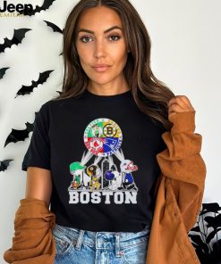 Peanuts characters Bruins Patriots Red Sox Celtics Boston skyline city shirt