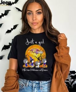 Peanuts just a girl who loves Halloween and Ravens shirt