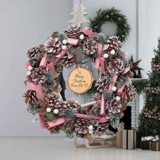 Personalised Luxury Christmas Festive Pink Frosted Wreath 36cm