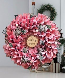 Personalised Rose Pink Christmas Wreath 35cm