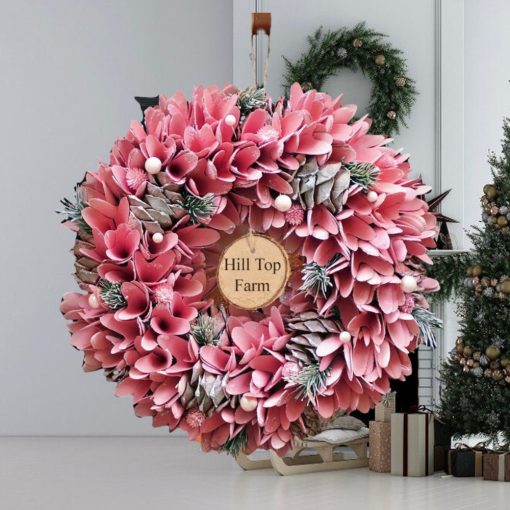 Personalised Rose Pink Christmas Wreath 35cm