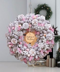 Personalised Silver and Pink Christmas Wreath 39cm