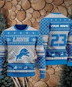 Personalize Detroit Lions Custom Name And Number Ugly Christmas Sweaters