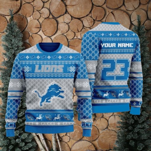 Personalize Detroit Lions Custom Name And Number Ugly Christmas Sweaters