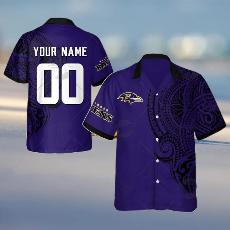 Personalize NFL Baltimore Ravens Polynesian Tattoo Design Hawaiian Shirt