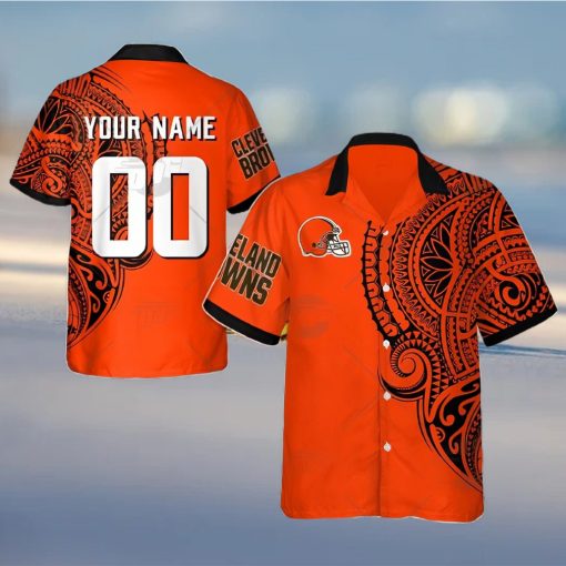 Personalize NFL Cleveland Browns Polynesian Tattoo Design Hawaiian Shirt