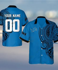Personalize NFL Detroit Lions Polynesian Tattoo Design Hawaiian Shirt