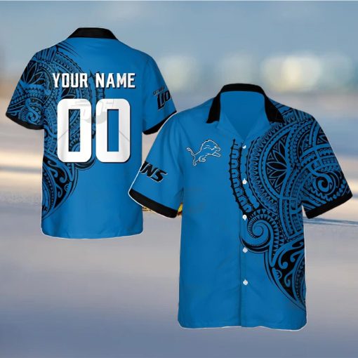 Personalize NFL Detroit Lions Polynesian Tattoo Design Hawaiian Shirt