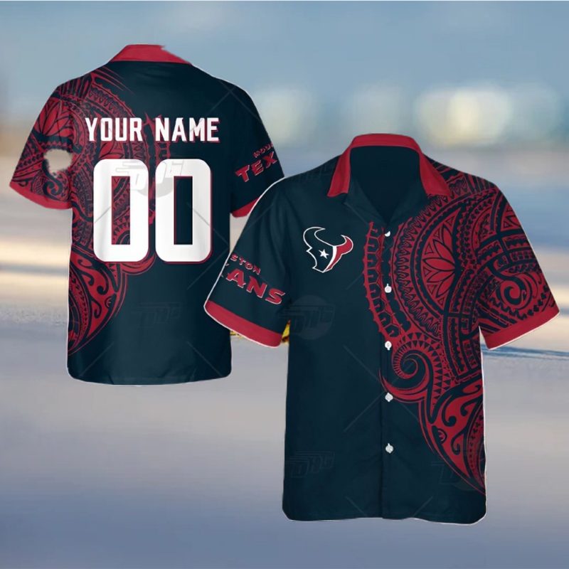Personalize NFL Houston Texans Polynesian Tattoo Design Hawaiian Shirt