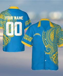 Personalize NFL Los Angeles Chargers Polynesian Tattoo Design Hawaiian Shirt