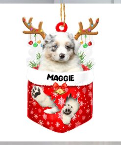 Personalized Australian Shepherd In Snow Pocket Christmas Acrylic Ornament