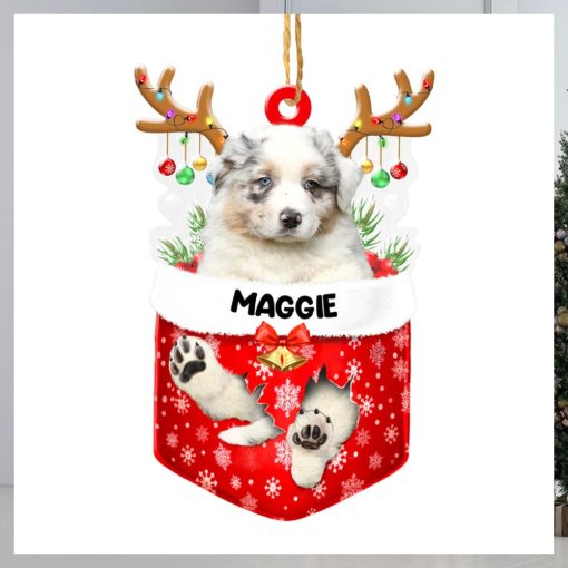 Personalized Australian Shepherd In Snow Pocket Christmas Acrylic Ornament