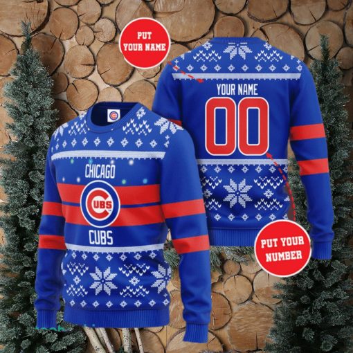 Personalized Chicago Cubs Custom Name And Number Ugly Christmas Sweater 3D Gift For Men And Women