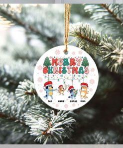 Personalized Christmas Family Bluey Ceramic Ornament