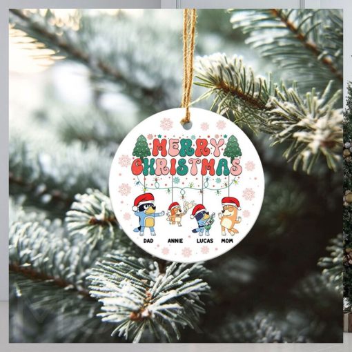 Personalized Christmas Family Bluey Ceramic Ornament