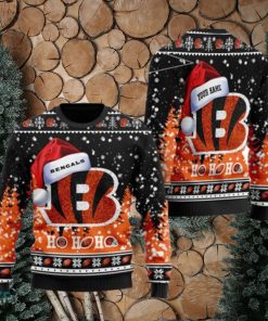 Personalized Cincinnati Bengals Symbol Wearing Santa Claus Hat Ho Ho Ho Ugly Christmas Sweaters