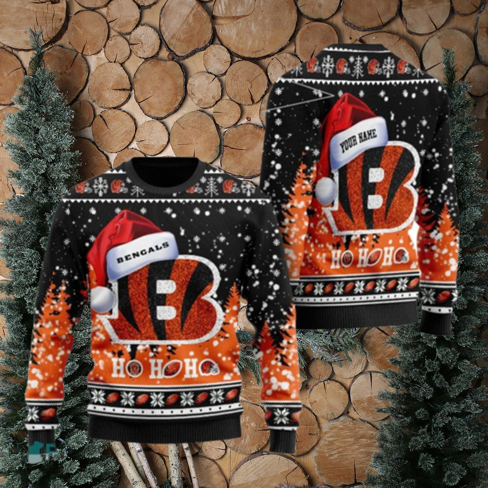 Personalized Cincinnati Bengals Symbol Wearing Santa Claus Hat Ho Ho Ho Ugly Christmas Sweaters