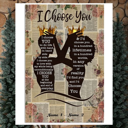 Personalized Couple I Choose You Canvas, Black Couple King Queen Poster, African Couple Poster, Husband Wife Vertical Poster