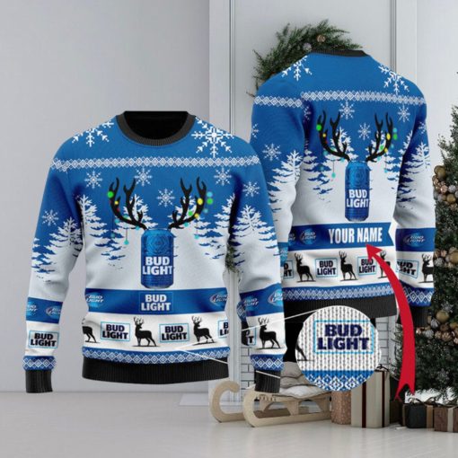 Personalized Deer Bud Light Ugly Sweater, Merry Ugly Christmas Sweater, Christmas Gift Apparel