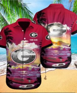 Personalized Georgia Bulldogs Logo Red Coconut Tree Design Hawaiian Shirt