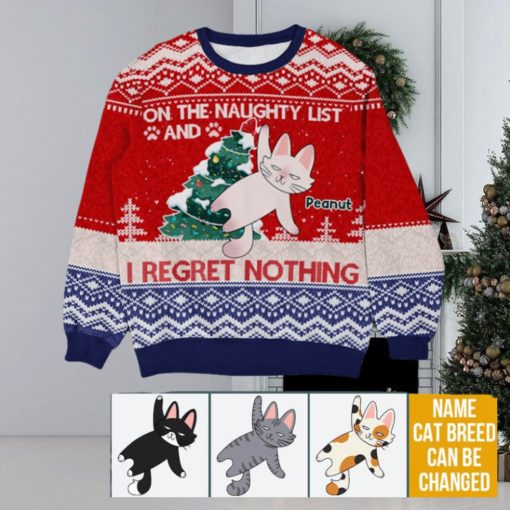 Personalized Gift For Cat Lovers On The Naughty List Ugly Sweater