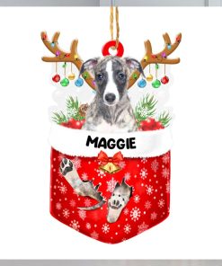 Personalized Greyhound In Snow Pocket Christmas Acrylic Ornament