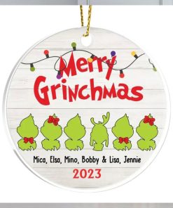 Personalized Grinch Family With Name Christmas Ceramic Ornament