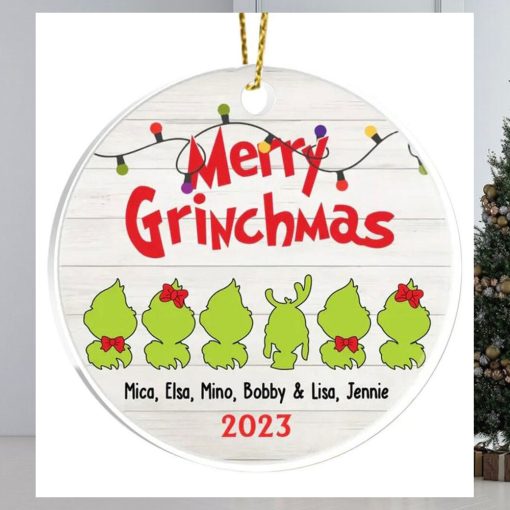 Personalized Grinch Family With Name Christmas Ceramic Ornament