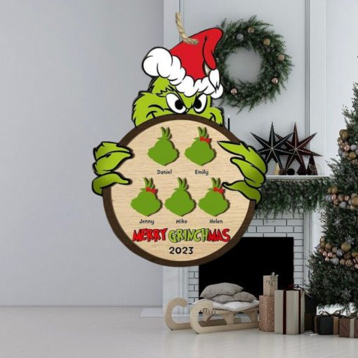 Personalized Grinch Hand Family Wood Ornament, Merry Grinchmas Ornament, Custom Grinch Ornament, Custom Family Ornament, Decor Home 2023