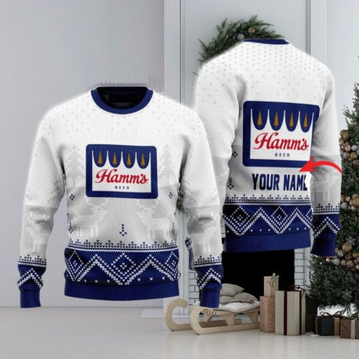 Personalized Hamm’s Beer White Reindeer Ugly Sweater Beer For Fans Gift Christmas Holidays