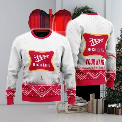 Personalized Miller High Life White Reindeer Ugly Sweater Beer For Fans Gift Christmas Holidays