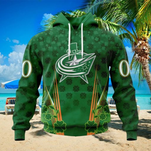 Personalized NHL Columbus Blue Jackets Full Green Design For St. Patrick’s Day Hoodie