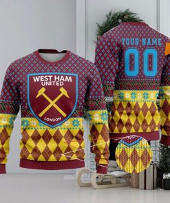 Personalized Name And Number West Ham United 3D Ugly Christmas Sweater Christmas Holiday Gift