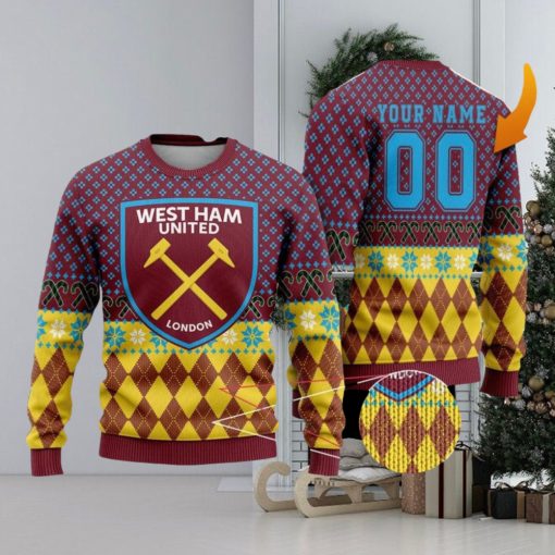 Personalized Name And Number West Ham United 3D Ugly Christmas Sweater Christmas Holiday Gift