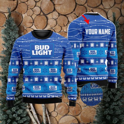 Personalized Name Bud Light Beer 3D All Over Printed Christmas Ugly Sweater Men And Women Gift