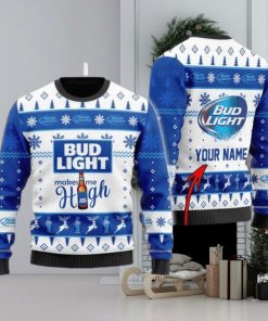 Personalized Name Bud Light Makes Me High Christmas Gift Sweater All Over Print 3D Sweater