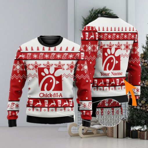 Personalized Name Chick fil A 3D All Over Printed Ugly Christmas Sweater Christmas Gift For Family