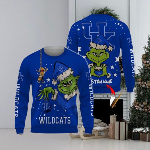 Personalized Name NCAA Kentucky Wildcats Football Fans Sweater Grinch Ugly Sweater Christmas Xmas Gift