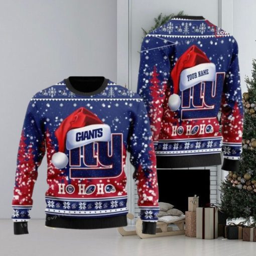 Personalized New York Giant Symbol Wearing Santa Claus Hat Ho Ho Ho Ugly Sweater For Woman