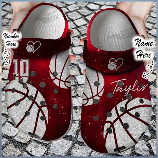 Personalized Number Love Basketball Red Crocs