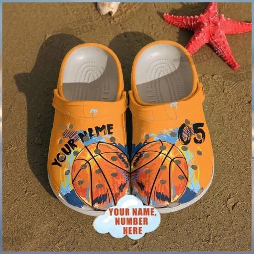 Personalized Number Orange Basketball Crocs