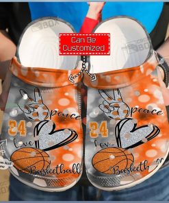 Personalized Number Peace Love Basketball Crocs