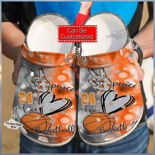 Personalized Number Peace Love Basketball Crocs